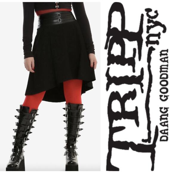Tripp NYC Y2K Black High Low Skirt Faux Leather Buckle Goth Punk Grunge Emo Sz M - Picture 7 of 9
